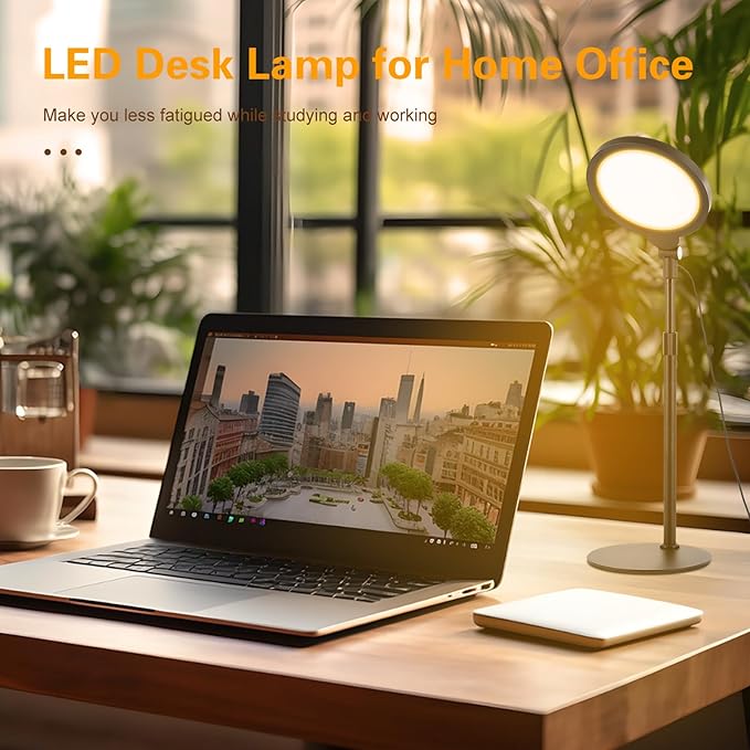 Desk Lamp for Home Office, Height-Adjustable Video Conferencing Light, Eye-Care LED Desk Light for Video Calls, Zoom Lighting for Computer, USB Charging, Ideal for Study, Work, Reading