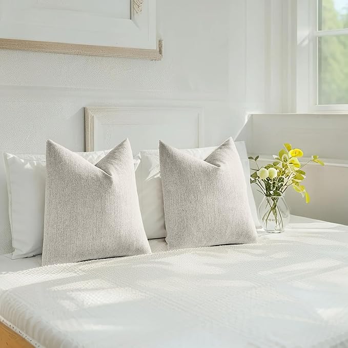 HAUSSY Natural White Wood Throw Pillow Covers 12x20 Inch Set of 2,Boho Decorative Faux Linen Lumber Throw Pillows Cozy Farmhouse Accent Cushion Covers,Home Decor for Couch Sofa Bed Living Room