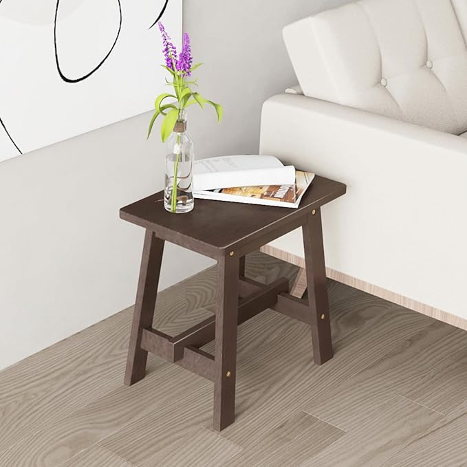BEEFURNI Rectangular Acacia Wood Stool, Small Bench Seat, 18 Inch Stool, Wood Bathroom Vanity Bench, Plant Stand Indoor, 350 LBS Load Capacity, 1-Year Manufacturer Warranty (Brown)