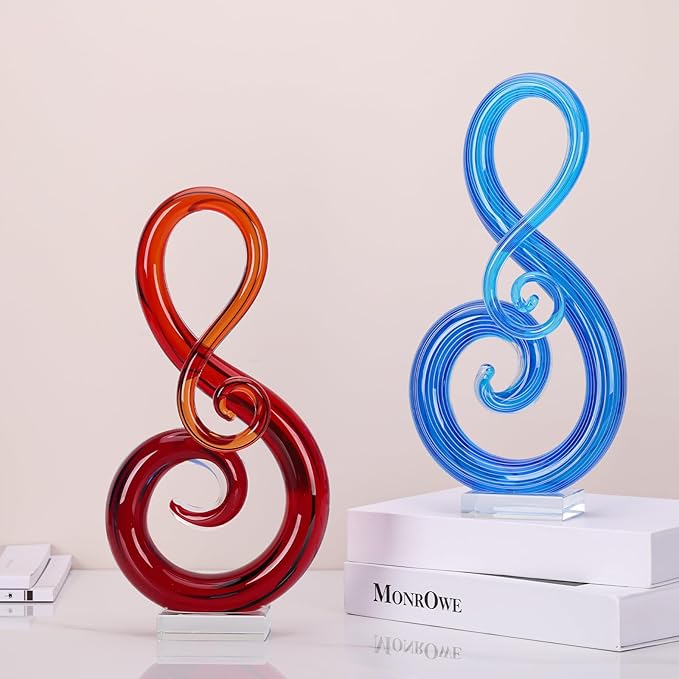 LCCCK 13" H Large Glass Sculpture Red Hand Blown Glass Figurines Art Music Decor, Modern Red Glasses Decor Crystals Statue Knick Knacks- for Luxury Home Living Room Office Console Table Decoration