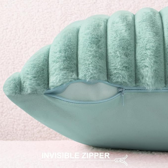 Pallene Faux Fur Plush Throw Pillow Covers 20x20 Set of 2, Luxury Soft Fluffy Striped Decorative Pillow Covers for Sofa, Couch, Living Room, Aqua
