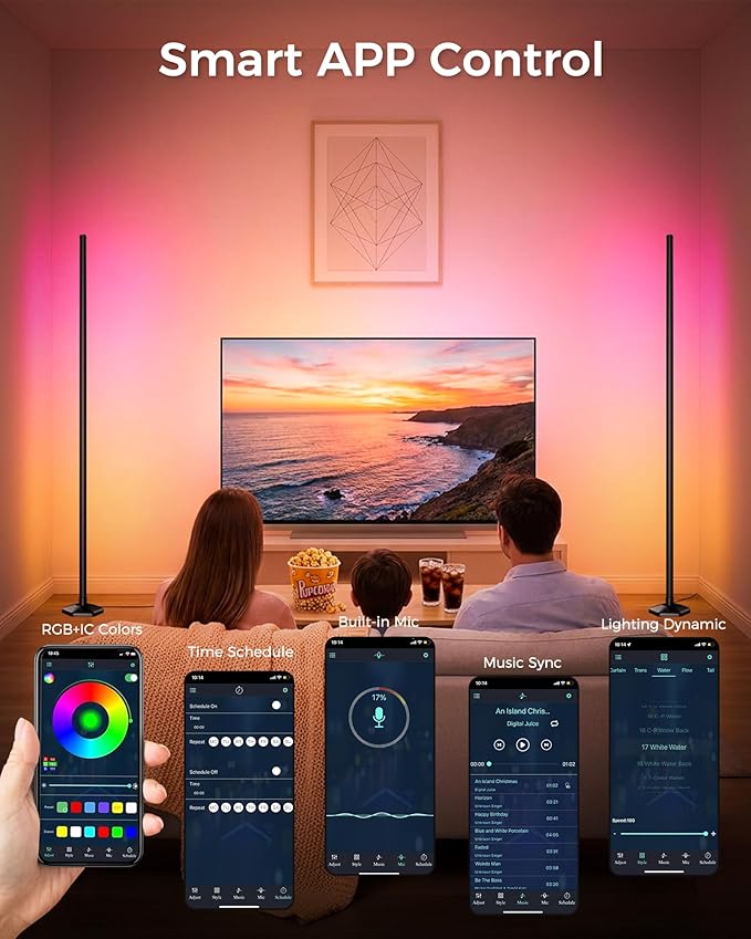 boostool Corner Floor Lamp, 65" RGB Color Changing led Floor lamp with APP and Remote Control, Dimmable Mood Light Corner Light with Music Sync, DIY Mode & Timing for Living Room Gaming Room (2)