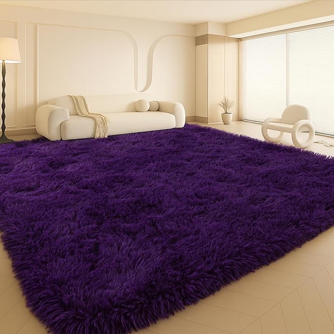 Mtandyx 8x10 Area Rugs Living Room, Purple Large Plush Fluffy Bedroom Carpet, Non-Slip Upgraded Indoor Thick Soft Rug, Modern Plush Carpet Suitable for Kids Home Decor Aesthetics Dorm.