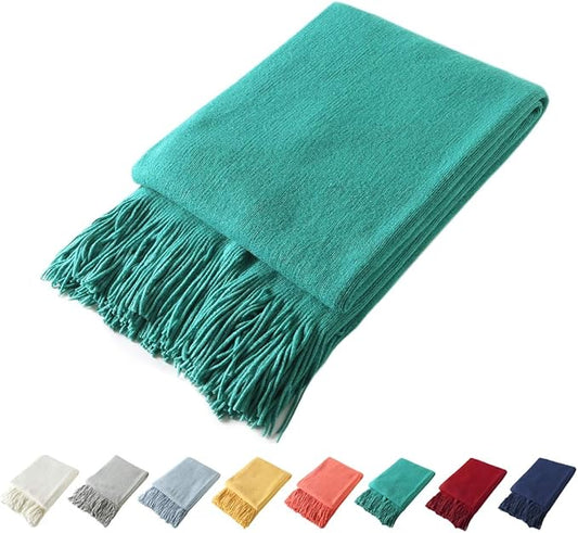 Homiest Decorative Knitted Throw Blanket with Fringe Soft & Cozy Tassel Blanket for Couch Sofa Bed (Teal,50x60)