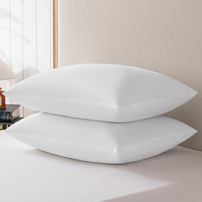basic home Goose Feathers and Down Pillows, Cotton Cover, Bed Sleeping Hotel Collection Pillows,Set of 2, Queen Size 20x28