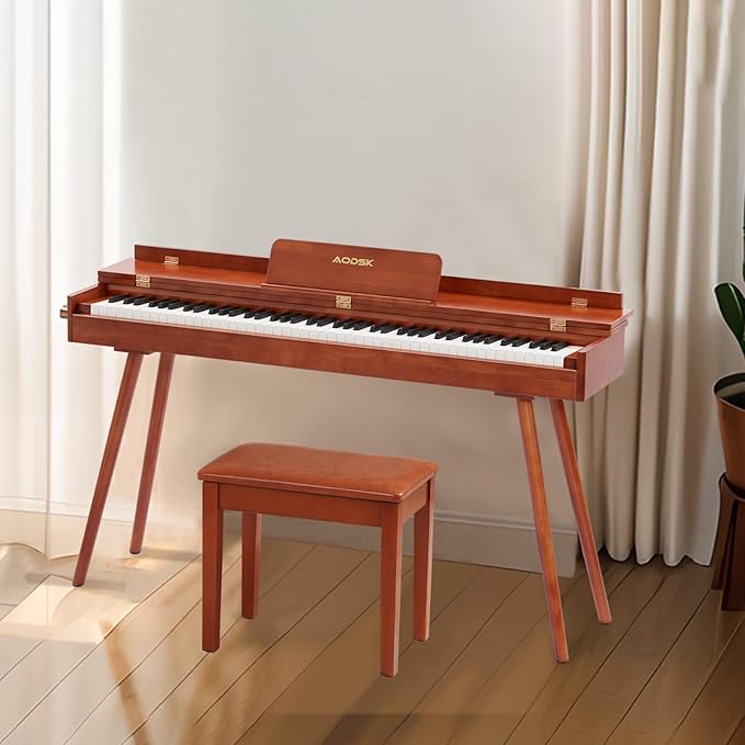 AODSK Piano Bench with Cushion,Solid Wood Keyboard Bench Piano Chair Piano Seat,Brown Piano Stool,13.21 x 21 x 18.2 Inches