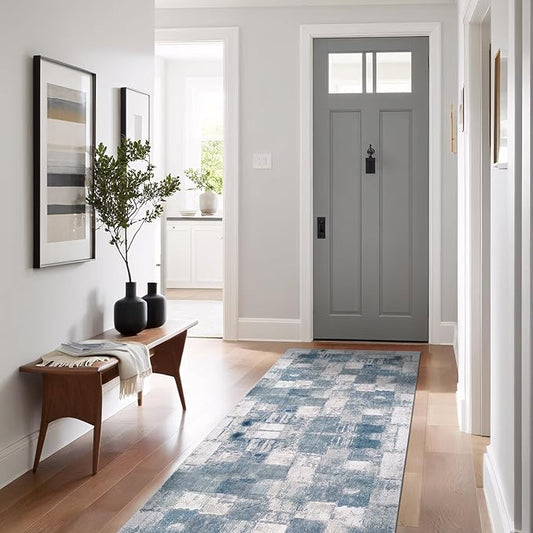 Beverly Rug Modern Abstract Runner Rug 2x7 Luxury Ultra Soft Vintage Indoor Area Rugs for Living Room Stain Resistant Non Shedding Indoor Carpet Alfombras para Salas Modernas (2 x 7 Navy Blue)