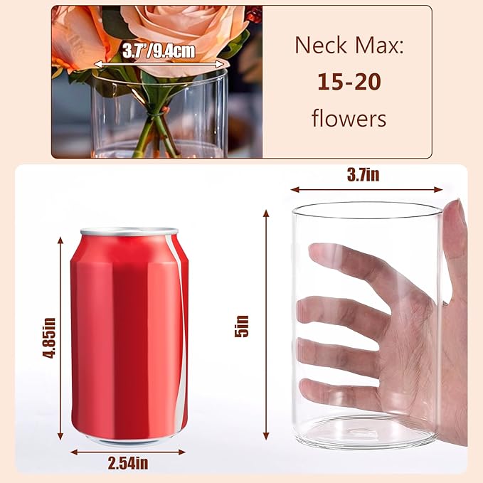 5 Inch Small Glass Cylinder Vases for Centerpieces | 12pcs Clear Flower Vase for Wedding Decorations, Floating Candle Vases in Bulk, Hurricane Candle Holders for Table, Home Décor