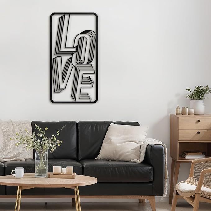 SIGNLEADER Metal Wall Art Decor The Love Modern Abstract Wall Sculpture Hangings Home Decoration for Living Room, Bedroom, Bathroom, Kitchen, Outdoor - 18" Black