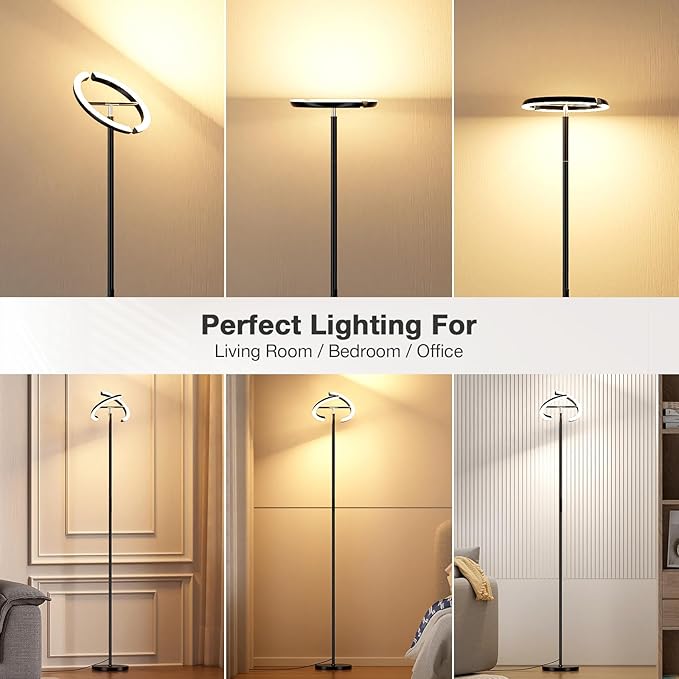 PreeOtti Floor Lamps for Living Room, 40W/2400LM Rotatable LED Floor Lamp with Touch & Remote Control, 70" Tall Standing Lamp Stepless Dimmable, Modern Torchiere Corner Lamp for Bedroom, Office