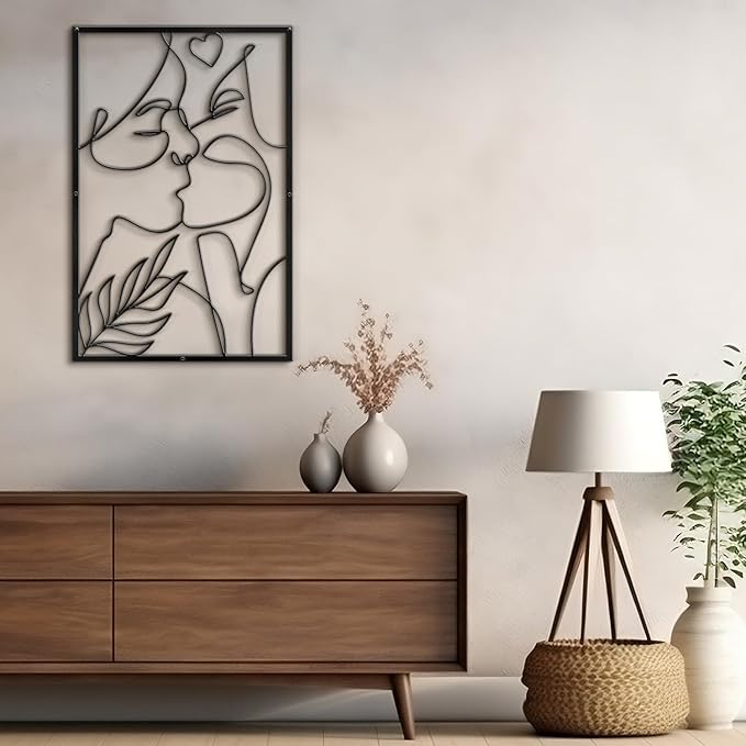 SIGNLEADER Metal Wall Art Decor Woman's Face Shape Modern Abstract Wall Sculpture Hangings Home Decoration for Living Room, Bedroom, Bathroom, Kitchen, Outdoor - 18" Black