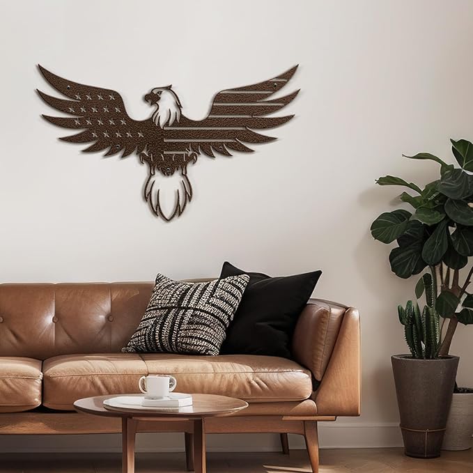 SIGNLEADER Metal Wall Art Decor Eagle Wearing American Flag Minimalist Modern Abstract Wall Sculpture Hangings Home Decoration for Living Room, Bedroom, Bathroom, Kitchen, Outdoor - 18" Bronze