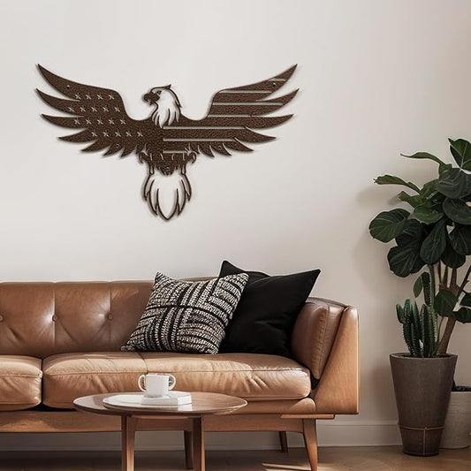 SIGNLEADER Metal Wall Art Decor Eagle Wearing American Flag Minimalist Modern Abstract Wall Sculpture Hangings Home Decoration for Living Room, Bedroom, Bathroom, Kitchen, Outdoor - 18" Bronze