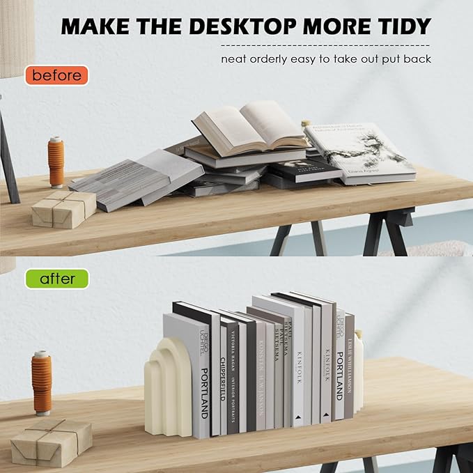 Concrete Bookends for Shelves - Vintage Heavy Duty Decorative Book Ends for Heavy Books, Concrete Book Stopper for Decorative Books Reinforced Modern Design, Durable for Living Room & Study(2-Pack)