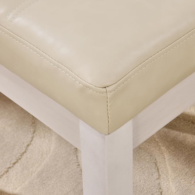 Vanity Stool Bench with Faux Leather Upholstered , Makeup Dressing Bench with Solid Wood Leg, Piano Bench Stools, Child Stool,18.5"L x 14.2"W x 18.5"H Stools, White Leg & Beige Surface FD2405PBG
