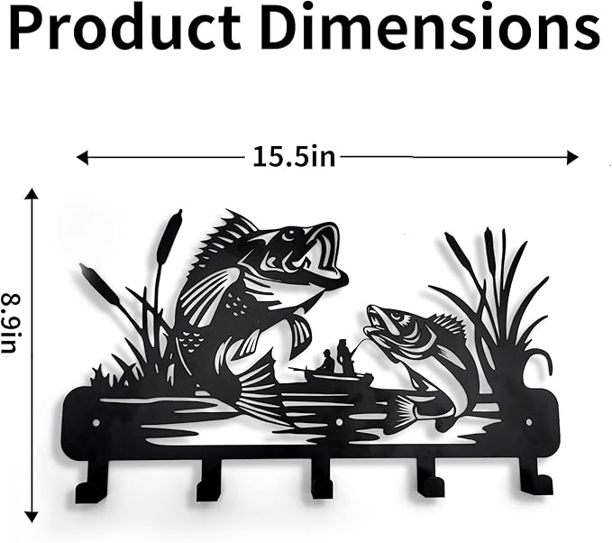 Aimery Metal Fish Coat Hooks Wall Art Decor-Fish Hangers and Key Holder-Clothes Rack and Backpack Holder for Wall Fishing Decor for Storage, Living Room, Hallway, Office