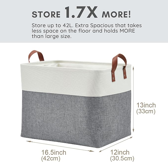 DECOMOMO Large Fabric Storage Baskets - Linen Closet Storage Bins with Handles for Laundry, Clothes, Home, Office (Slate Grey & White, XXL - 3 Pack)
