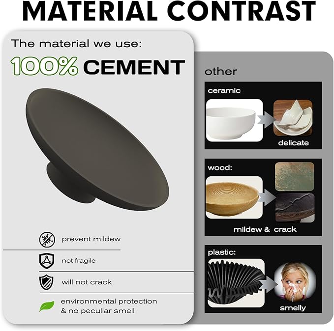 Concrete Decorative Bowl for Kitchen Counter Large Fruit Bowl Handmade Modern Key Holder for Entryway Table,Heavy Duty Coffee Table Centerpiece Tray with Non-slip Base Aesthetic Home Decor Accessory