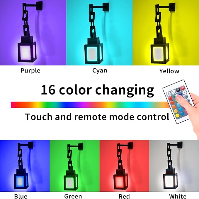 Pixel Lantern Night Light - 16 Colors Changing Hanging Lamp - USB Rechargeable LED Lights with Touch & Remote Control - Table & Wall Mount Mood Nightlight - Decor for Bedroom Gamer Room - Gift for Boy
