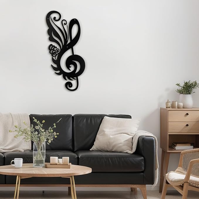 SIGNLEADER Metal Wall Art Decor Music Notes Modern Abstract Wall Sculpture Hangings Home Decoration for Living Room, Bedroom, Bathroom, Kitchen, Outdoor - 18" Black