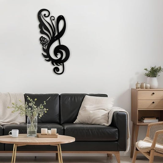 SIGNLEADER Metal Wall Art Decor Music Notes Modern Abstract Wall Sculpture Hangings Home Decoration for Living Room, Bedroom, Bathroom, Kitchen, Outdoor - 18" Black