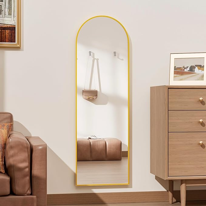 Full Length Door Mirror, Wall Mounted Wall & 48"X18"Arched Behind Door Mirrors, Full Length Mirror for Use in Living Rooms, Rooms, Bedrooms, Cloakrooms, etc. (Gold)