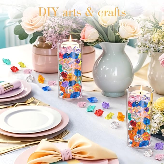 DomeStar 150PCS Multicolored Acrylic Fake Gems, Crushed Ice Rocks Pirate Treasure Jewels Vase Fillers, Table Scatter, Sensory Bin Filler, Photo Props, Valentine's Day Decorations, Pirate Party Favors