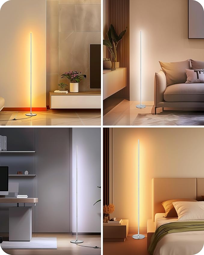 EDISHINE Modern Floor Lamp, 2-Pack Adjustable Height Led Corner Lamps, Dimmable with 7 Color Temperatures (2700K-6000K), 57.5" Height Floor Lamps for Living Room, Bedroom, Office, Silver