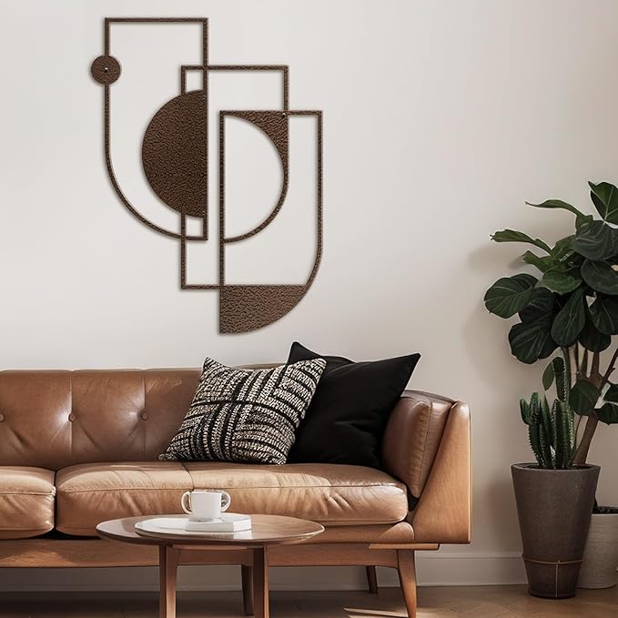 SIGNLEADER Metal Wall Decor Overlapping Rectangles Minimalist Modern Luxury Wall Sculpture Hangings 3D Statue Home Decoration for Living Room, Bedroom, Bathroom, Kitchen, Fireplace, Office - 18" Bronze