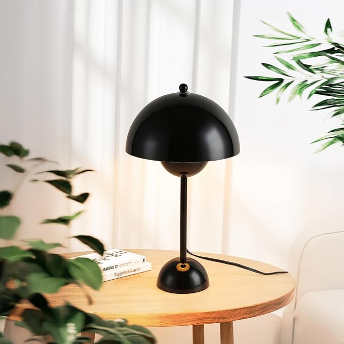 COSYLUX Modern Small Table Lamp for Bedroom, Cute Dome Shade Reflecting Light Reading Lamp for Living Room, Kid's Room, Study, Office, Beside Bedside Nightstand Desk Lamp(Bright Black)