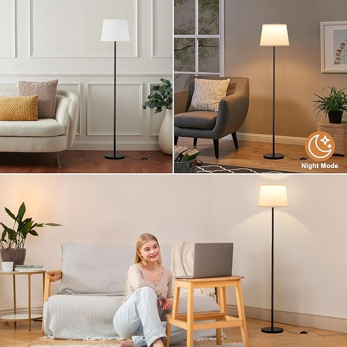 Raexpectis Floor Lamps for Living Room - 3 Color Temperatures Standing Lamp with White Shade, Modern Floor Lamp with LED Bulbs, Black Tall Lamp for Bedroom Office(9W Bulb Included)