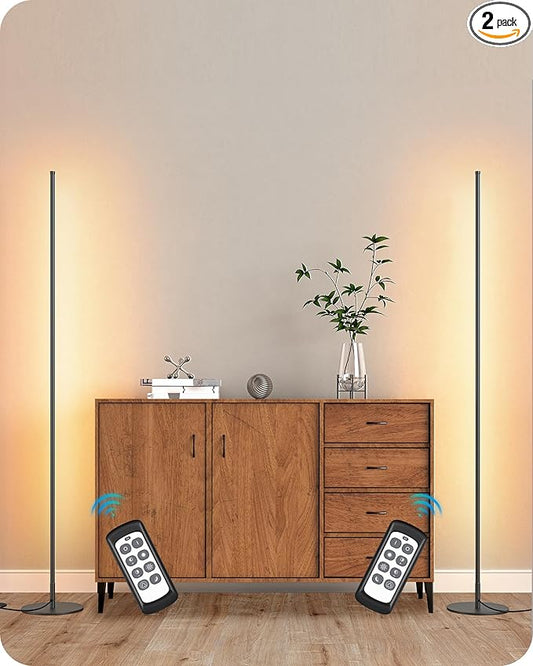 EDISHINE LED Corner Lamp, Set of 2 Minimalist Dimmable Tall Light with Remote, 57.5" Floor Lamps for Living Room, Bedroom, Home Office, 7 Color Temperature 2700-6000K (Black)