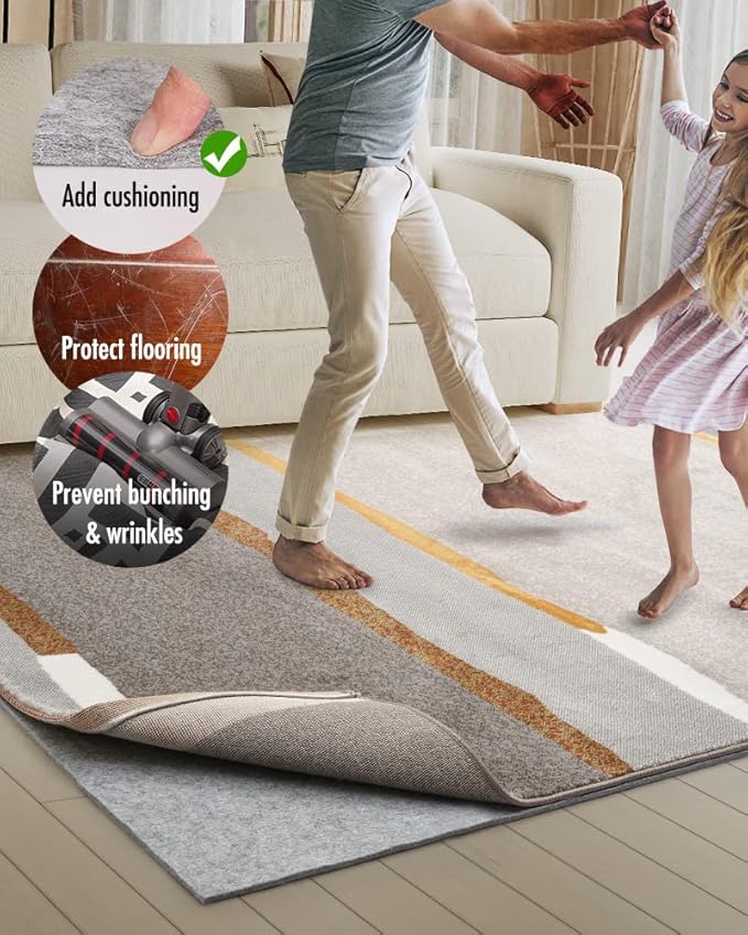 Resare Non Slip Rug Pad Gripper Extra Thick Dual Surface Felt Under Rug for Area Rugs and Hardwood Floors,Super Cushioned Non Skid Carpet Padding - 2.6x12 Feet 1/4" Double-Sided Non Slip