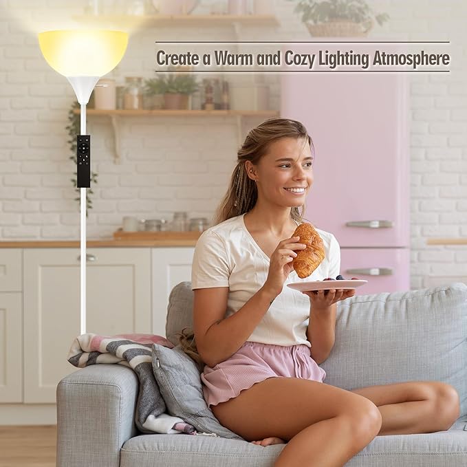 Floor Lamps for Living Room, 71'' Torchiere Floor Lamps with Remote, 2700K-6500K Colors Temperature & Brightness Adjustable, 10W/1200LM White Dimmable Floor Lamp,Tall Standing Lamp for Bedroom/Office