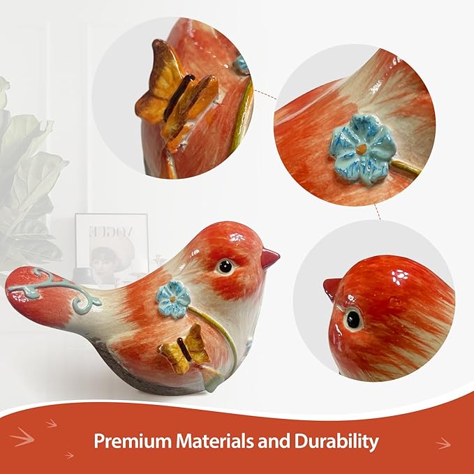 Orange Resin Bird Sculpture Home Decor, 4.3 Inch Cute Statues Decorative Objects for Room, Bedroom, Living Room,Office Desk, Book Shelf,Coffee Table,Entryway, Gifts for Bird Lovers