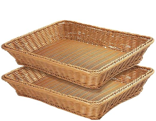 Teng Lang 15.8" Fruit Baskets Wicker Bread Basket, Woven Tabletop Food Fruit Vegetables Serving, Restaurant Serving Basket,Brown(2 PACKS)