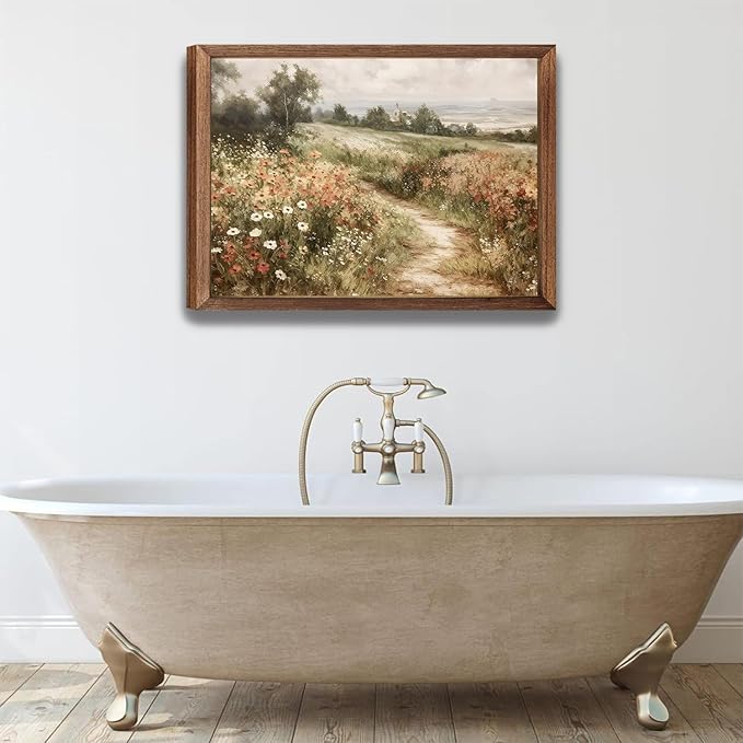 Vintage Cottagecore Canvas Wall Art Farmhouse Wildflower Nature Flower Posters Prints Country Watercolor Style Pictures Wall Decor for Living Room Bedroom Office Bathroom Home Decor 12x16in Framed
