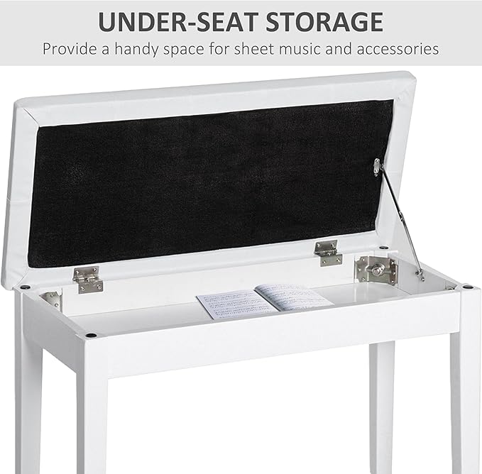 HOMCOM Piano Bench, Duet Piano Chair with Faux Leather Padded Cushion and Wooden Frame, Button Tufted Keyboard Bench, White