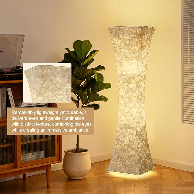 GyroVu Floor Lamp for Living Room, 47“ Adjustable Color Temperature Standing Corner Floor Lamps, Modern Column Floor Light with White Fabric Shade for Bedroom, Home Office, Kids Room, 2 Bulbs Include