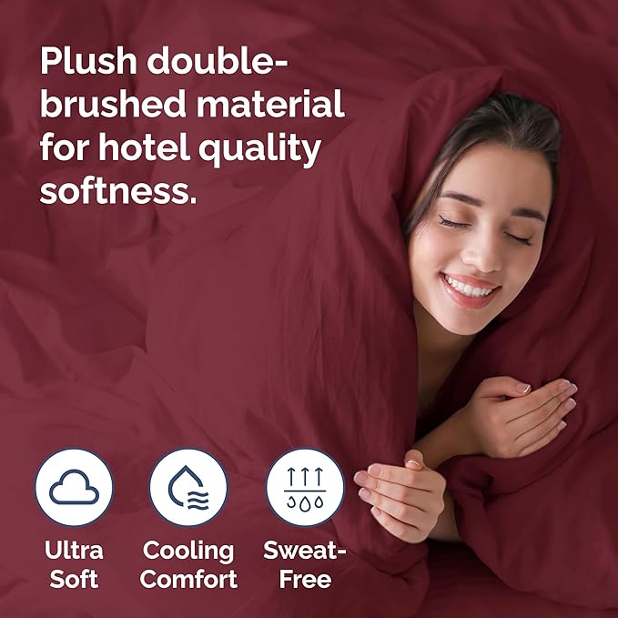 CGK Unlimited Duvet Cover King Size Set - Extra Soft King Size Duvet Cover 104 x 90 with 2 Pillow Shams - Hotel Quality, Fade Free w/Zipper Closures & Ties - Bedding and Bed Linens Set (Burgundy)