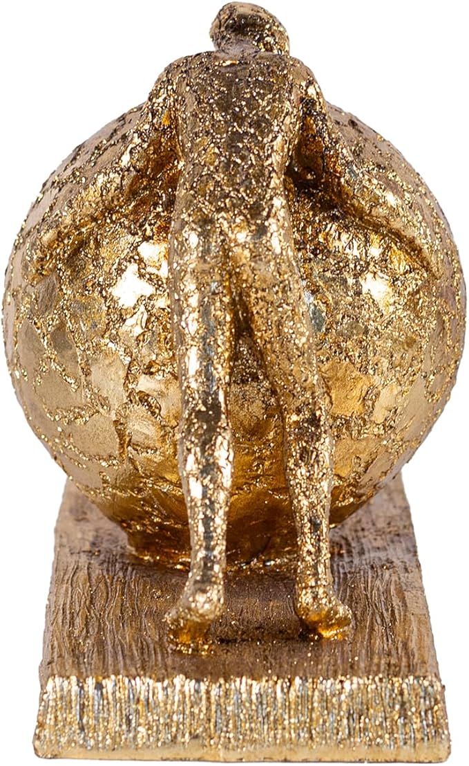 Art Deco Gold Sphere Sculpture, Struggler Figurine Decor, Ball Lifting Sculpture, Creative Ornament for Office Living Room, Resin 9in
