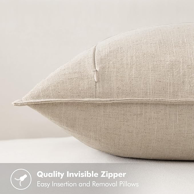 MIULEE Decorative Linen Pillow Covers 20x20 Inch Natural Beige Boho Farmhouse Neutral Christmas Couch Throw Pillows for Bed Pack of 2 Accent Modern Pillowcase Sofa Livingroom Home Decor