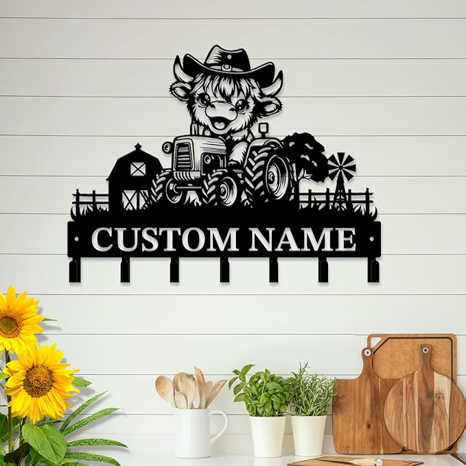 magilab Personalized Custom Highland Cow Wall Hooks,Metal Highland Cow Art Clothes Hooks,Metal Highland Cow Wall Home Storage Decorative,for Front Door, Hallway, Kitchen, Bedroom,Keys,Hats (Style D)