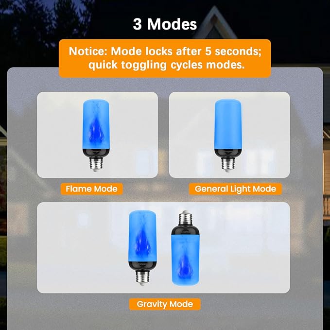 Hompavo Gen2 LED Flame Light Bulbs, Like Real Fire 4-Mode Flickering Light Bulbs with Upside Down Effect, E26 Flame Bulb for Halloween Christmas Party Patio Porch Home Indoor & Outdoor Decorations, 2