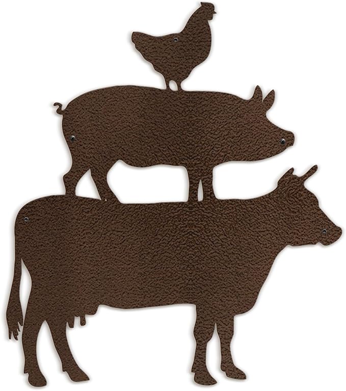 SIGNLEADER Metal Wall Art Decor Chicken, Pig, Cow Minimalist Modern Abstract Wall Sculpture Hangings Home Decoration for Living Room, Bedroom, Bathroom, Kitchen, Outdoor - 18" Bronze