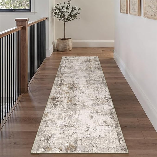 WondRg 2x8 Washable Runner Rug Brown Grey Abstract Hallway Kitchen Throw Rug Neutral Modern Non Slip Soft Low Pile Carpet for Bathroom Laundry Bedroom Living Room