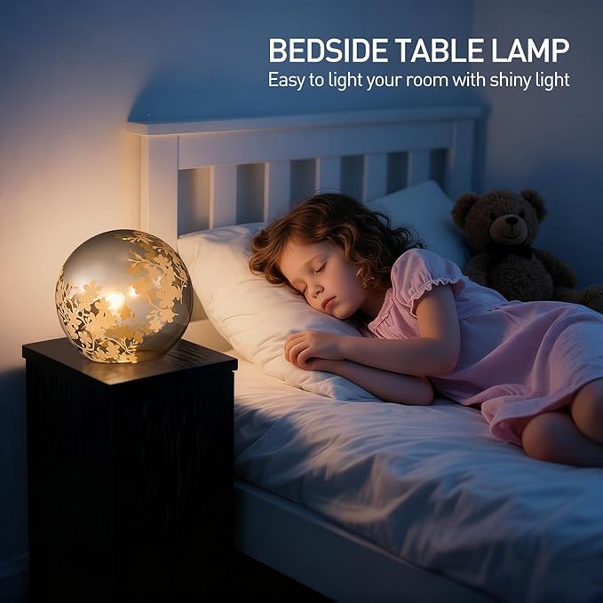 7.8 Inch Ball Table Lamp with Glass Shade Stylish Ball Light Lamp for Bedroom Living Room and Bookshelf Modern Design Perfect for Home Decor, Without Bulb (Grey Flower)