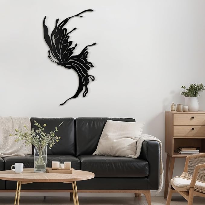 SIGNLEADER Metal Wall Art Decor All Black Flying Bird Minimalist Modern Abstract Wall Sculpture Hangings Home Decoration for Living Room, Bedroom, Bathroom, Kitchen, Outdoor - 18" Black