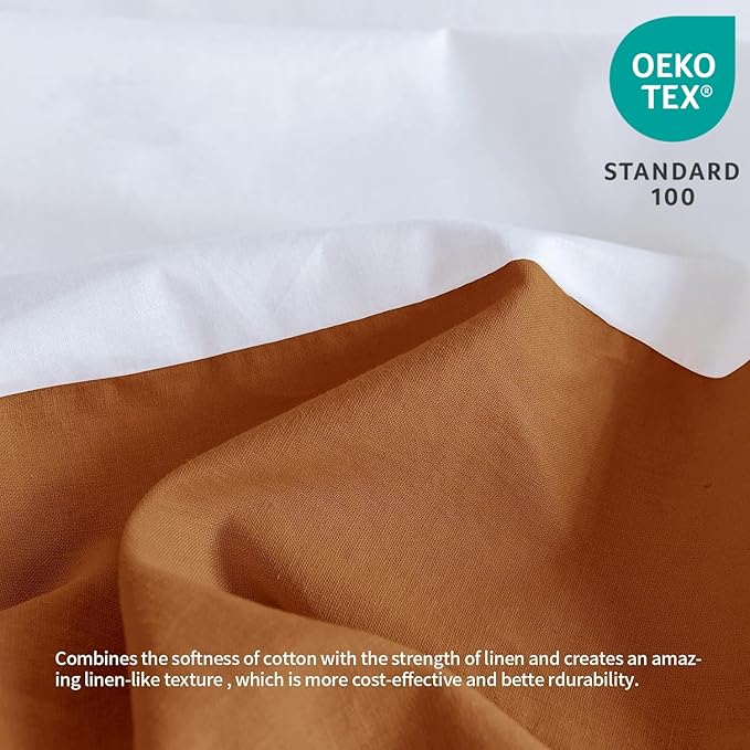 BISELINA French Linen Bed Skirt with Pleated Corner 14-Inch Tailored Drop Natural Flax Cotton Blend Basic Dust Ruffle Soft Cozy Farmhouse Bedding (14" Queen, Basic Rust)
