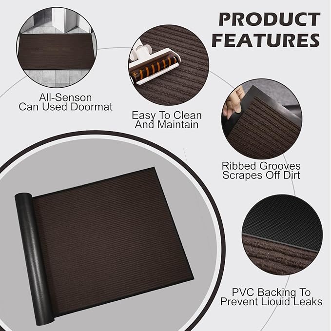 MAKUANG 48" x 36" (4' x 3') Heavy Duty Indoor Outdoor Door Mat | Durable Front Entrance Rug | Non-Slip Low Profile Welcome Mat | Stain & Fade Resistant | for Home, Patio & Commercial Use, Brown
